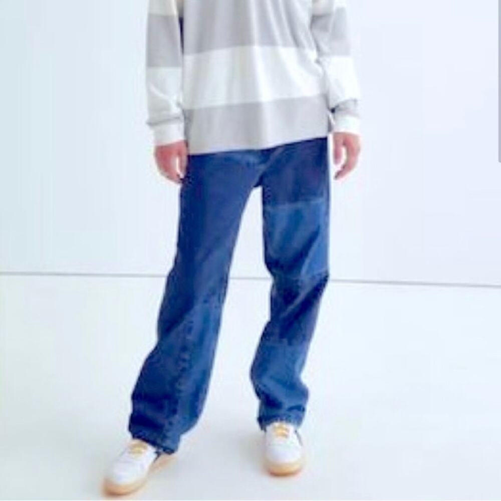 BDG Urban Outfitters Sz 33/32 Skate Fit Jeans Patchwork Baggy Jeans Mid Wash - Picture 1 of 16